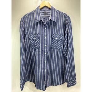 Izod Jeans Blue Denim Striped Long Sleeve Button-Up Shirt Mens XL 46-48" Chest